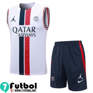 KIT : Chandal Futbo Sin Mangas PSG Blanco Hombre 23 24 TG957