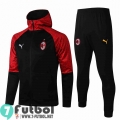 Chaquetas Futbol - Sudadera con capucha AC Milan negro + Pantalon JK25 20-21