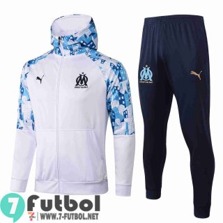 Chaquetas Futbol - Sudadera con capucha Olympique De Marsella blanco + Pantalon JK27 20-21