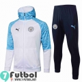 Chaquetas Futbol - Sudadera con capucha Manchester City blanco + Pantalon JK31 20-21