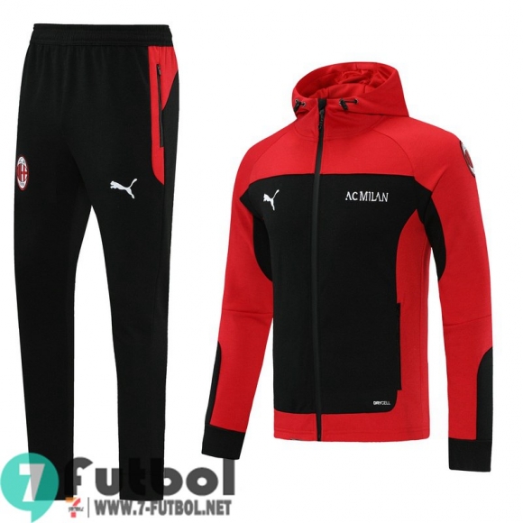 Chaquetas Futbol - Sudadera con capucha AC Milan rojo + Pantalon JK36 20-21