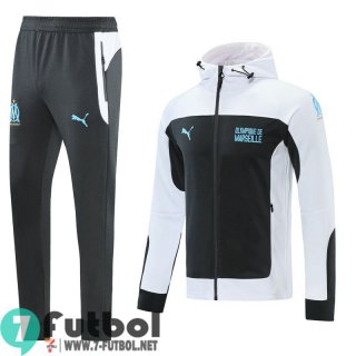 Chaquetas Futbol - Sudadera con capucha Olympique De Marsella blanco + Pantalon JK38 20-21