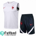 Chandal Futbol sin mangas Francia blanco + Pantalon PL35 20-21