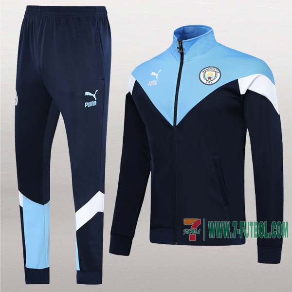 Mejores Chaquetas De Chandals Del Man City Negra/Azul Barata Full-Zip 2019-2020