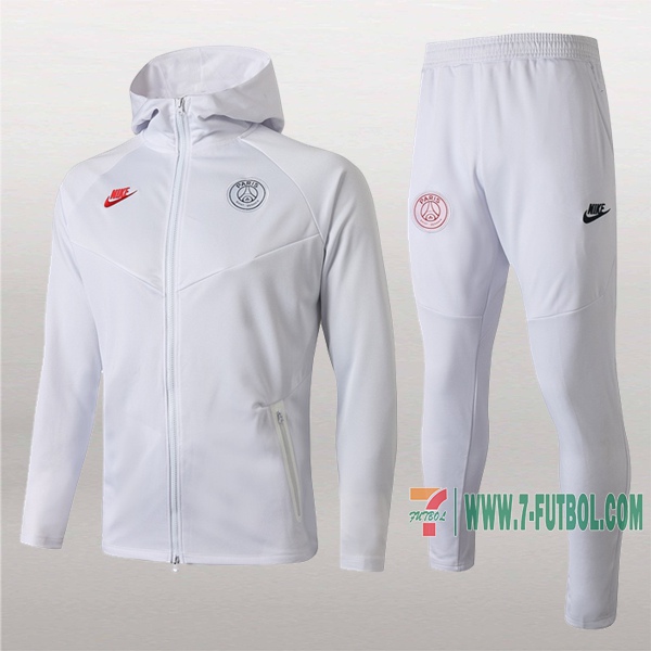 Chaquetas De Chandals Futbol Nueva Del Paris Psg Capucha Blancas Barata Full-Zip 19-20